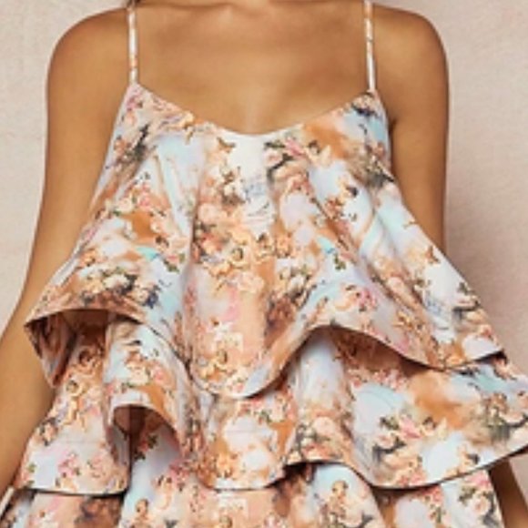 Couture Statement Maker! Figure & Floral Print Layer Hem Cami Mini Dress - Picture 7 of 7
